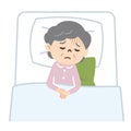 Illustration of a senior woman who is bedridden and depressed