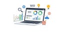 SEO Optimization Strategy Laptop, Analytics, and Target Royalty Free Stock Photo