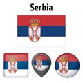 Illustration Serbia`s flag, and several icons. Ideal for catalogs of institutional