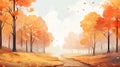 Serene Autumn Landscape: Colorful Trees And Falling Leaves