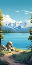 Colorful Cartoon Vector Travel Posters: Lake Tahoe