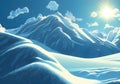 Illustration of a Serene Snowy Landscape in a Mountainous Winter Wonderland