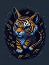 Illustration of a serene tiger sitting with closed eyes created with Generative AI technology