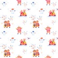 Illustration series Winter Holidays Pigs. X-mas seamless pattern Royalty Free Stock Photo