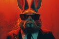 illustration of serious bunny businessman wearing sunglasses and a classic suit