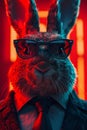 illustration of serious bunny businessman wearing sunglasses and a classic suit