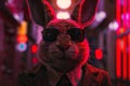 illustration of serious bunny businessman wearing sunglasses and a classic suit