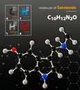 Illustration of Serotonine Molecule isolated black background