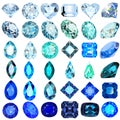 set of blue and blue gems of various cuts and shapes Royalty Free Stock Photo