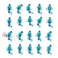 Illustration set of Blue Genie. Isolated Vector Illustration