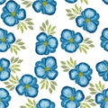 Set of blue pansy flower, seamless repeat pattern with watercolor flowers, floral pattern isolated on white Royalty Free Stock Photo