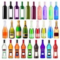 set of bottles of wine, champagne and martini of different brands