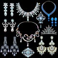 set of brilliant jewelery diadem, necklace and earrings with precious stones