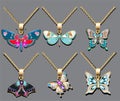 set of butterfly pendants with precious stones