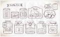 Illustration set of canned goods and tags.