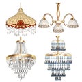 set of chandelier lamps fixtures with crystal pendants on a white background Royalty Free Stock Photo