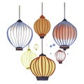 Illustration of a set of Chinese lanterns on a white background AI Generated Royalty Free Stock Photo