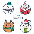 Illustration set of Christmas character cartoon winter, santa vector, pony cartoon, raindeer, snowman: Kawaii animal, Happy New ye Royalty Free Stock Photo