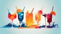 Illustration of a set of cocktails on a background of the sea Royalty Free Stock Photo