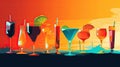 Illustration of a set of cocktails on the beach Royalty Free Stock Photo