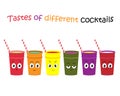 Illustration of a set of cocktails with different flavors. Reaction to different cocktails. Vector illustration. Royalty Free Stock Photo
