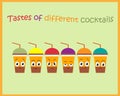 Illustration of a set of cocktails with different flavors. Reaction to different cocktails. Vector illustration. Royalty Free Stock Photo