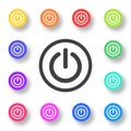 Illustration set of colorful `Power` icons on a white background