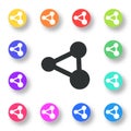 Illustration set of colorful `Share` icons on a white background