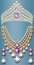 set of crown, tiara , necklace and earrings, wedding female diamond