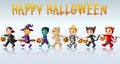 Set of cute cartoon children in Halloween costumes Royalty Free Stock Photo