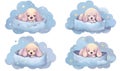 Illustration of a set of cute cartoon dogs sleeping in a cloud Royalty Free Stock Photo