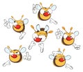 Illustration of a set of cute cartoon yellow bees