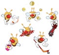 illustration of a set of cute cartoon yellow bees
