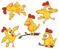 Illustration of set of cute cartoon yellow chick