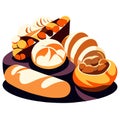 Illustration of a set of different types of bread and pastries AI Generated