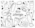 Illustration set eco-friendly objects isolated in white background.