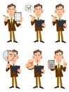 Illustration set of elderly businessmen with checklists and magnifying glass