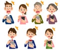 Illustration set of a family operating a smartphone with a surprised face