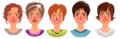 Illustration set of female cartoon portraits. Happy women with different hairstyles and different looks