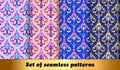 set of floral seamless patterns with Fleur de Lis and beads Royalty Free Stock Photo