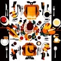 Illustration of a set of food and drinks in a flat style AI Generated