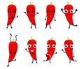 Set of funny chili vegetable cartoon character