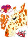 Illustration set giraffe head, crown, abstraction, heart, giraffe skin on a white background