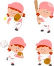 Illustration set of girls playing baseball