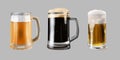 illustration set of glasses with beer. light beer unfiltered beer