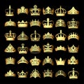 set of gold crowns on a black background