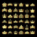 set of gold crowns on a black background