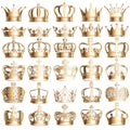 set of gold vintage crowns isolated on white background Royalty Free Stock Photo