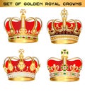 Illustration set golden royal crowns on white background