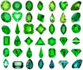 set of green gems of various cuts and shapes Royalty Free Stock Photo